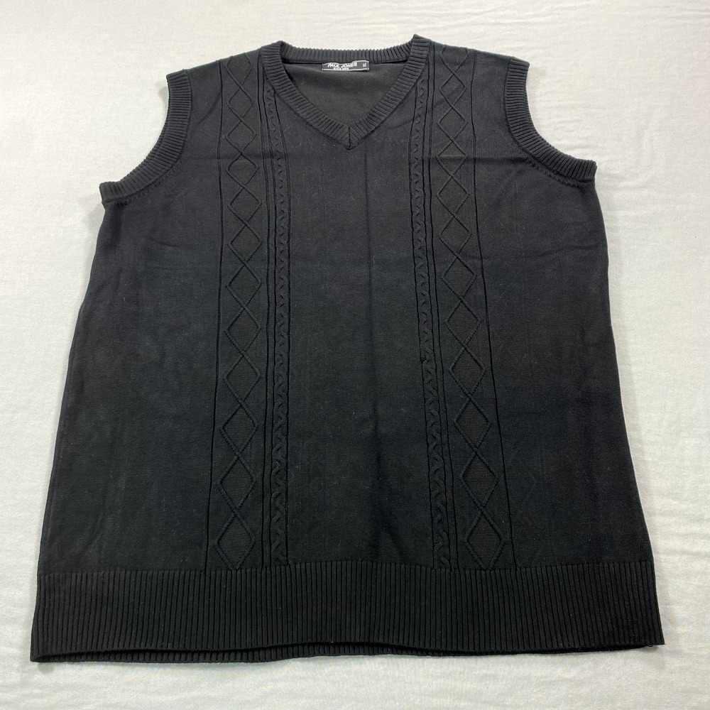 Paul Jones Sweater Vest Mens XL Black‎ V-Neck Knit Grandpa Golf Casual Adult